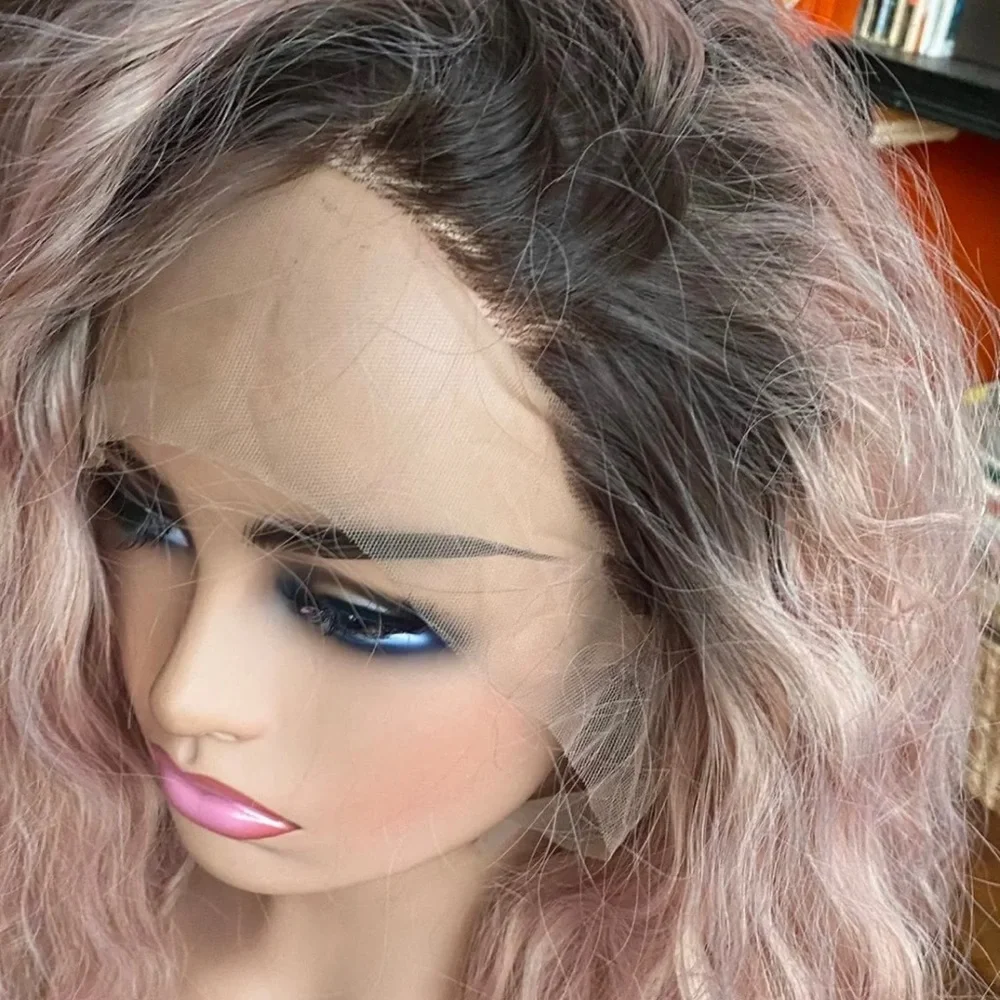 Peachy pink/dusty rose lace front wig